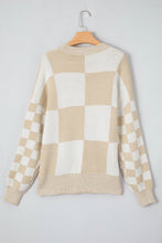 Load image into Gallery viewer, Checkered Round Neck Drop Shoulder Sweater
