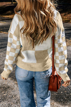 Load image into Gallery viewer, Checkered Round Neck Drop Shoulder Sweater
