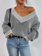 Load image into Gallery viewer, Striped V-Neck Long Sleeve Sweater
