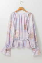 Load image into Gallery viewer, Printed Tie Neck Flounce Sleeve Blouse
