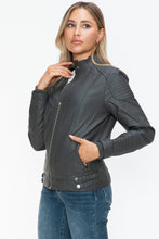 Load image into Gallery viewer, Snobbish Faux Leather Biker Jacket with Side Zip Pockets
