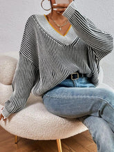 Load image into Gallery viewer, Striped V-Neck Long Sleeve Sweater
