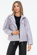 Load image into Gallery viewer, How Dare U Drawstring Hem PU Leather Zip Up Jacket
