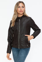 Load image into Gallery viewer, Snobbish Faux Leather Biker Jacket with Side Zip Pockets
