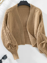 Load image into Gallery viewer, Cable-Knit Tied Open Front Lantern Sleeve Cardigan
