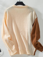 Load image into Gallery viewer, Two Tone Cable Knit Round Neck Long Sleeve Sweater
