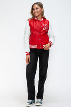 Load image into Gallery viewer, Love Me Now PU Leather Contrast Snap Down Bomber Jacket
