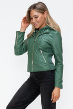 Load image into Gallery viewer, Snobbish Faux Leather Zip Up Drawstring Hooded Jacket

