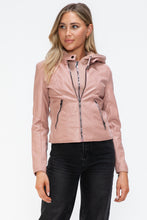 Load image into Gallery viewer, Snobbish Faux Leather Zip Up Drawstring Hooded Jacket
