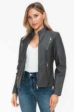 Load image into Gallery viewer, Snobbish Faux Leather Zip Up Mock Neck Jacket
