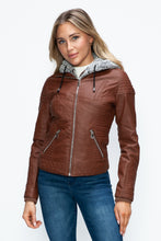 Load image into Gallery viewer, YMI Faux Layered Double-Zipper Jacket with Fuzzy Hood
