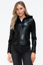 Load image into Gallery viewer, Snobbish Faux Leather Zip Up Drawstring Hooded Jacket
