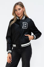 Load image into Gallery viewer, Love Me Now PU Leather Contrast Snap Down Bomber Jacket
