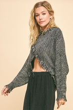 Load image into Gallery viewer, Davi &amp; Dani Fringe Hem Overlapping Asymmetrical Crop Sweater

