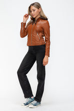 Load image into Gallery viewer, Snobbish Faux Leather Zip Up Drawstring Hooded Jacket
