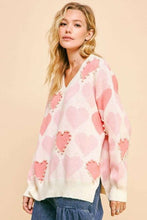 Load image into Gallery viewer, Davi &amp; Dani Heart Pearl Side Slit V Neck Sweater
