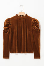 Load image into Gallery viewer, Frill Mock Neck Puff Sleeve Blouse
