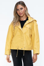 Load image into Gallery viewer, How Dare U Drawstring Hem PU Leather Zip Up Jacket
