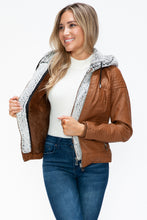 Load image into Gallery viewer, YMI Faux Layered Double-Zipper Jacket with Fuzzy Hood
