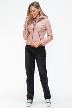Load image into Gallery viewer, Snobbish Faux Leather Zip Up Drawstring Hooded Jacket
