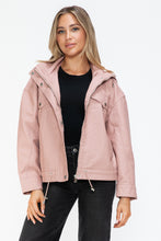 Load image into Gallery viewer, How Dare U Drawstring Hem PU Leather Zip Up Jacket
