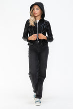 Load image into Gallery viewer, Snobbish Faux Leather Zip Up Drawstring Hooded Jacket
