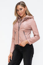 Load image into Gallery viewer, Snobbish Faux Leather Zip Up Drawstring Hooded Jacket
