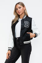 Load image into Gallery viewer, Love Me Now PU Leather Contrast Snap Down Bomber Jacket
