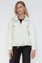 Load image into Gallery viewer, How Dare U Drawstring Hem PU Leather Zip Up Jacket
