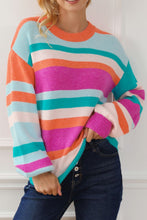 Load image into Gallery viewer, Striped Round Neck Drop Shoulder Sweater
