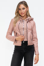 Load image into Gallery viewer, Snobbish Faux Leather Zip Up Drawstring Hooded Jacket
