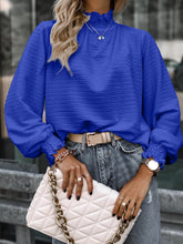 Load image into Gallery viewer, Smocked Frill Mock Neck Long Sleeve Blouse
