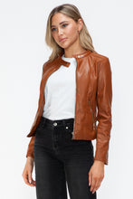 Load image into Gallery viewer, Snobbish Faux Leather Zip Up Drawstring Hooded Jacket
