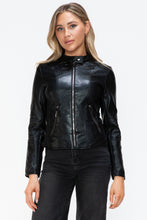Load image into Gallery viewer, Snobbish Faux Leather Zip Up Drawstring Hooded Jacket
