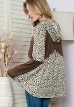 Load image into Gallery viewer, Leopard Ribbed Patchwork Drawstring Hoodie
