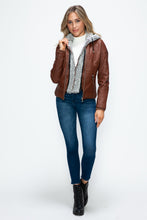 Load image into Gallery viewer, YMI Faux Layered Double-Zipper Jacket with Fuzzy Hood
