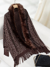Load image into Gallery viewer, Fringe Leopard Open Front Long Sleeve Poncho
