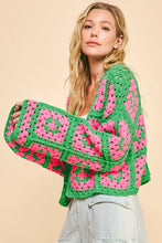 Load image into Gallery viewer, Davi &amp; Dani Full Size Two Tone Flower Square Crochet Open Front Cardigan
