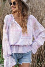 Load image into Gallery viewer, Printed Tie Neck Flounce Sleeve Blouse
