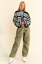 Load image into Gallery viewer, Davi &amp; Dani Full Size Two Tone Flower Square Crochet Open Front Cardigan
