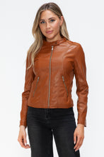 Load image into Gallery viewer, Snobbish Faux Leather Zip Up Drawstring Hooded Jacket
