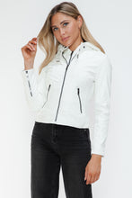 Load image into Gallery viewer, Snobbish Faux Leather Zip Up Drawstring Hooded Jacket
