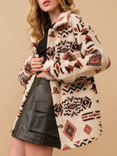 Load image into Gallery viewer, Geometric Button Up Long Sleeve Sherpa Jacket
