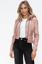 Load image into Gallery viewer, Snobbish Faux Leather Zip Up Drawstring Hooded Jacket
