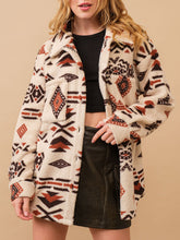 Load image into Gallery viewer, Geometric Button Up Long Sleeve Sherpa Jacket
