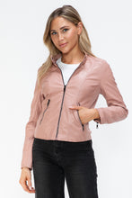Load image into Gallery viewer, Snobbish Faux Leather Zip Up Drawstring Hooded Jacket
