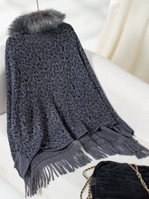 Load image into Gallery viewer, Fringe Leopard Open Front Long Sleeve Poncho
