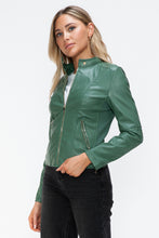 Load image into Gallery viewer, Snobbish Faux Leather Zip Up Drawstring Hooded Jacket
