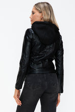 Load image into Gallery viewer, Snobbish Faux Leather Zip Up Drawstring Hooded Jacket
