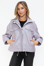 Load image into Gallery viewer, How Dare U Drawstring Hem PU Leather Zip Up Jacket
